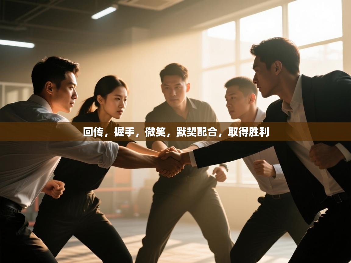 回传，握手，微笑，默契配合，取得胜利